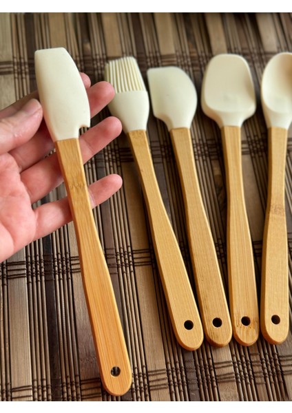Betty 5 Li Mini Bambu Spatula Seti - Krem