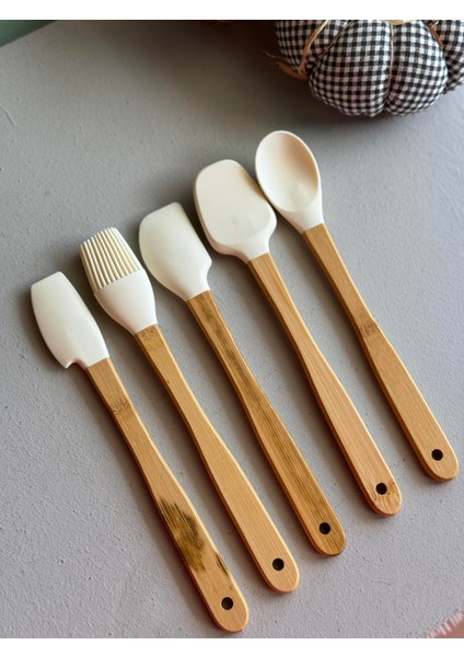 Betty 5 Li Mini Bambu Spatula Seti - Krem