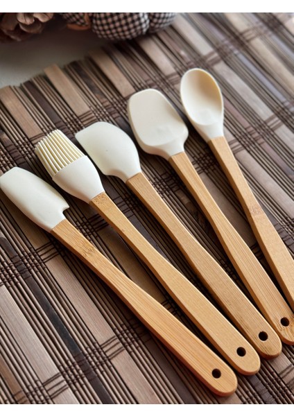 Betty 5 Li Mini Bambu Spatula Seti - Krem