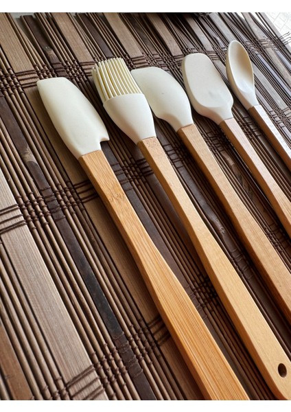 Betty 5 Li Mini Bambu Spatula Seti - Krem