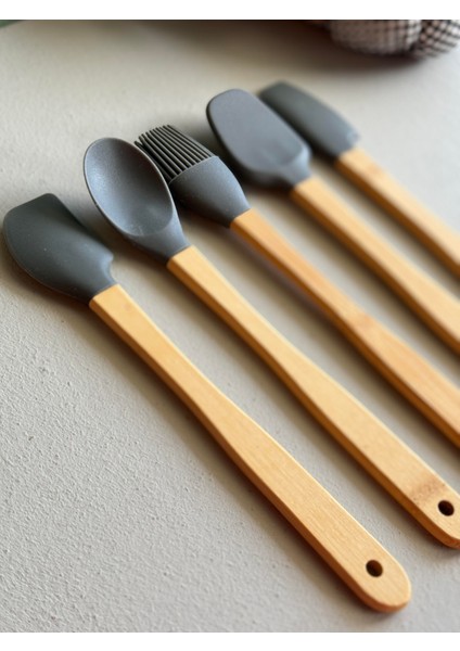 Betty 5 Li Mini Bambu Spatula Seti - Gri