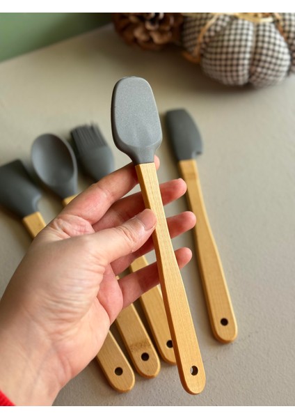 Betty 5 Li Mini Bambu Spatula Seti - Gri
