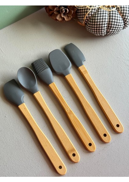 Betty 5 Li Mini Bambu Spatula Seti - Gri