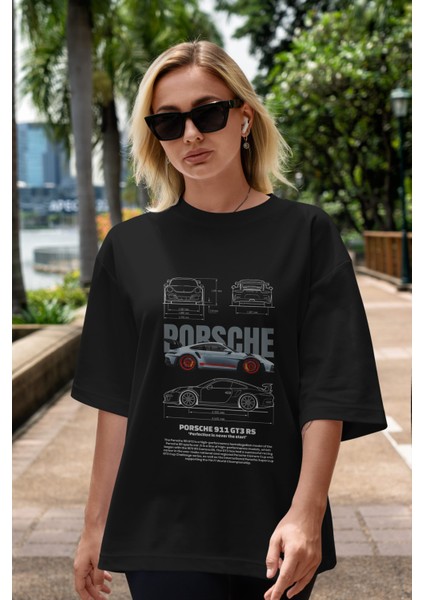 Porsche 911 Gt3 Rs Red Ön Baskılı Oversize T-Shirt Erkek Kadın Unisex Pamuk Bisiklet Yaka indirimleri