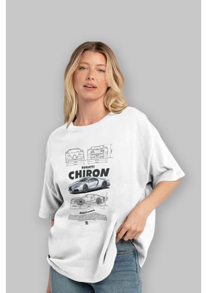 Bugattı Chıron 1 Ön Baskılı Oversize T-Shirt Erkek Kadın Unisex Pamuk Bisiklet Yaka fırsatları