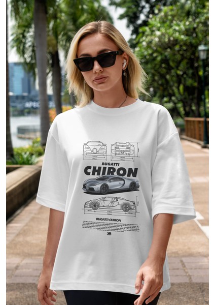 Bugattı Chıron 1 Ön Baskılı Oversize T-Shirt Erkek Kadın Unisex Pamuk Bisiklet Yaka indirimleri