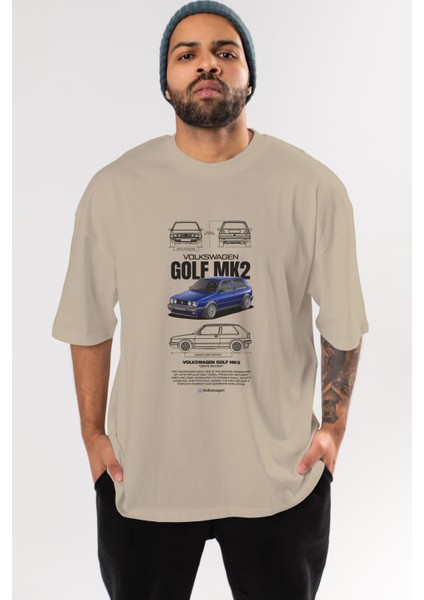 Volkswagen Golf Mk2 Ön Baskılı Oversize T-Shirt Erkek Kadın Unisex Pamuk Bisiklet Yaka Tişort