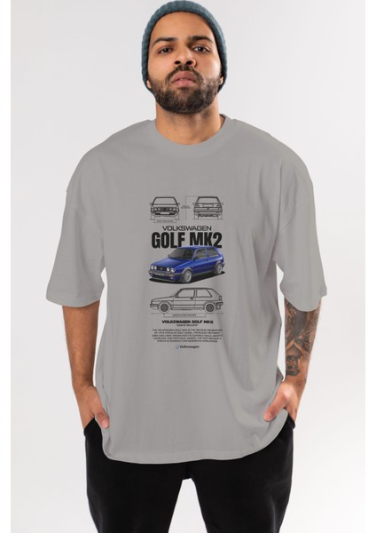 Volkswagen Golf Mk2 Ön Baskılı Oversize T-Shirt Erkek Kadın Unisex Pamuk Bisiklet Yaka Tişort