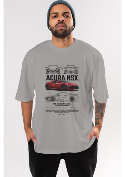 Honda Acura Nsx 1 Ön Baskılı Oversize T-Shirt Erkek Kadın Unisex Pamuk Bisiklet Yaka Tişort