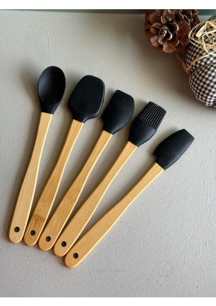 Betty 5 Li Mini Bambu Spatula Seti - Siyah