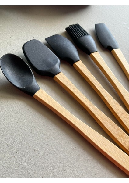 Betty 5 Li Mini Bambu Spatula Seti - Siyah modelleri