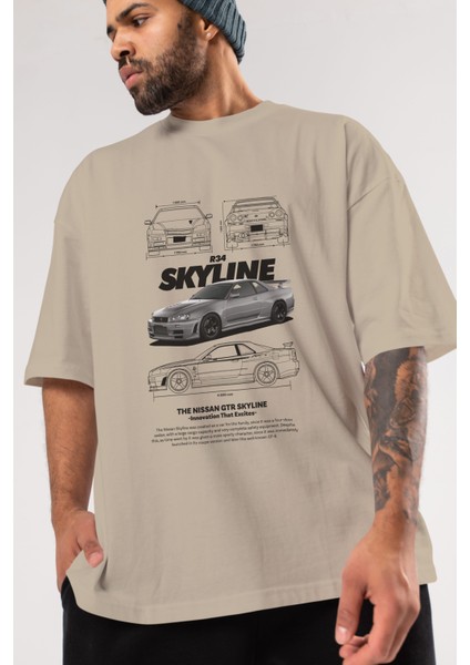 Nıssan Gtr Skylıne R34 Ön Baskılı Oversize T-Shirt Erkek Kadın Unisex Pamuk Bisiklet Yaka Tişort modelleri