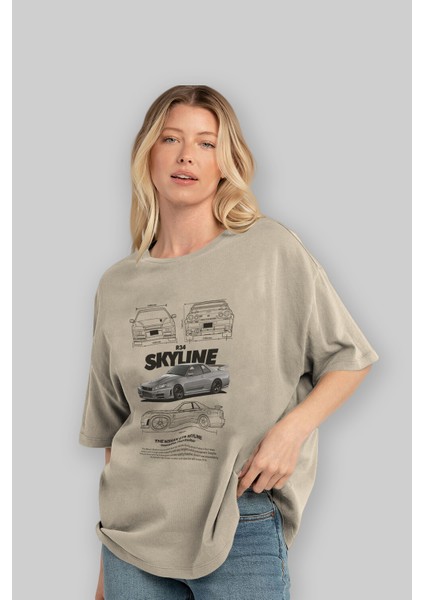 Nıssan Gtr Skylıne R34 Ön Baskılı Oversize T-Shirt Erkek Kadın Unisex Pamuk Bisiklet Yaka Tişort fırsatları