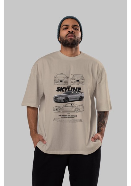 Nıssan Gtr Skylıne R34 Ön Baskılı Oversize T-Shirt Erkek Kadın Unisex Pamuk Bisiklet Yaka Tişort indirimleri