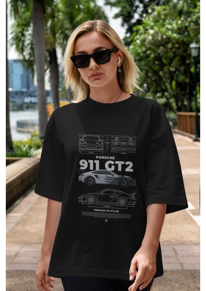 Porsche 911 Gt2 Rs 3 Ön Baskılı Oversize T-Shirt Erkek Kadın Unisex Pamuk Bisiklet Yaka indirimleri