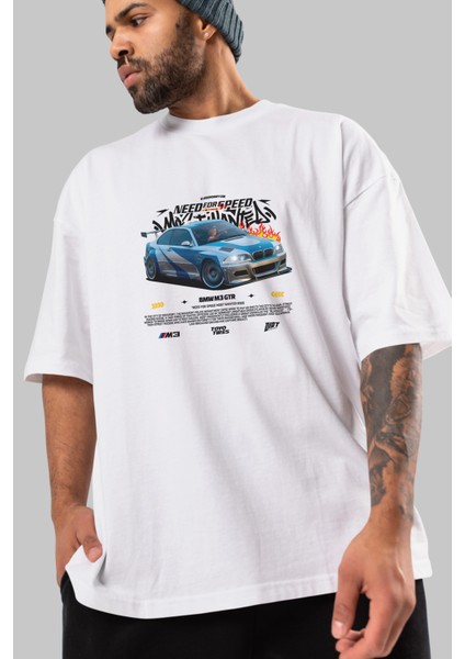 Need For Speed Bmw M3 Gtr Ön Baskılı Oversize T-Shirt Erkek Kadın Unisex Pamuk Bisiklet Yaka modelleri