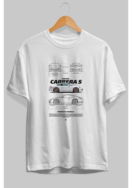 Porsche Carrera S Ön Baskılı Oversize T-Shirt Erkek Kadın Unisex Pamuk Bisiklet Yaka fiyatları