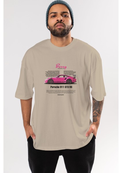 Porsche 911 Gt3 Rs Berry Ön Baskılı Oversize T-Shirt Erkek Kadın Unisex Pamuk Bisiklet Yaka Tişort