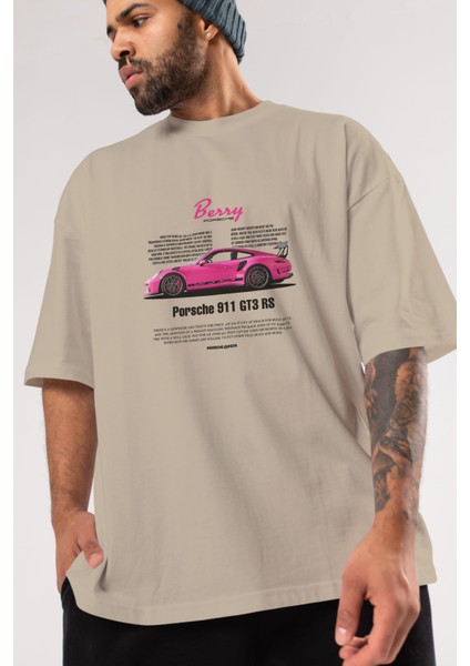 Porsche 911 Gt3 Rs Berry Ön Baskılı Oversize T-Shirt Erkek Kadın Unisex Pamuk Bisiklet Yaka Tişort modelleri