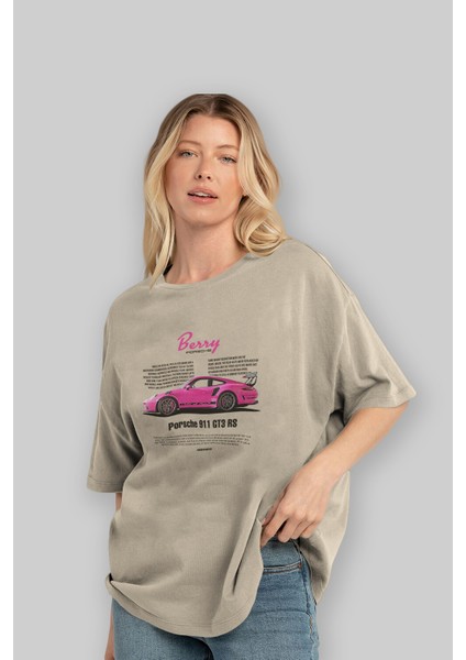 Porsche 911 Gt3 Rs Berry Ön Baskılı Oversize T-Shirt Erkek Kadın Unisex Pamuk Bisiklet Yaka Tişort fırsatları