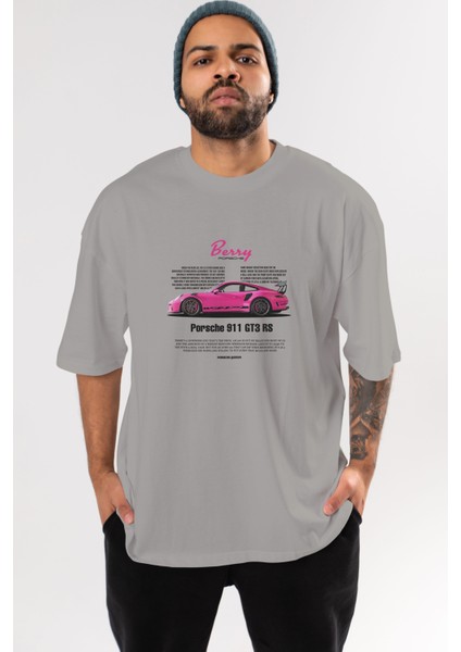 Porsche 911 Gt3 Rs Berry Ön Baskılı Oversize T-Shirt Erkek Kadın Unisex Pamuk Bisiklet Yaka Tişort