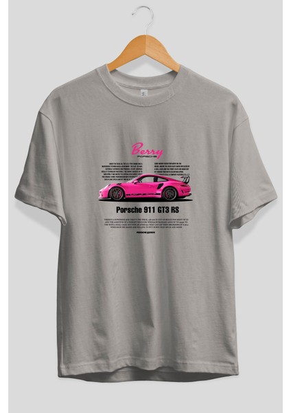 Porsche 911 Gt3 Rs Berry Ön Baskılı Oversize T-Shirt Erkek Kadın Unisex Pamuk Bisiklet Yaka Tişort fiyatları