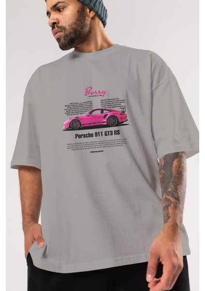 Porsche 911 Gt3 Rs Berry Ön Baskılı Oversize T-Shirt Erkek Kadın Unisex Pamuk Bisiklet Yaka Tişort modelleri