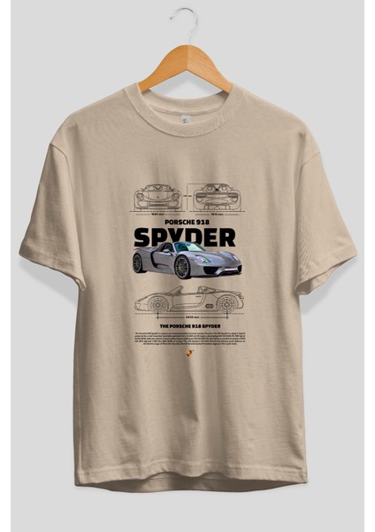Porsche 918 Spyder 3 Ön Baskılı Oversize T-Shirt Erkek Kadın Unisex Pamuk Bisiklet Yaka Tişort fiyatları