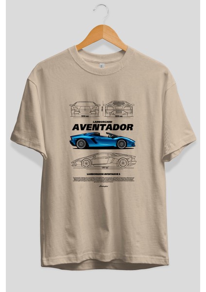 Lamborghini Aventador S Ön Baskılı Oversize T-Shirt Erkek Kadın Unisex Pamuk Bisiklet Yaka Tişort fiyatları
