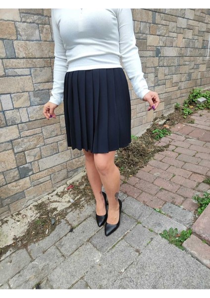 Kısa Kore Okul Tarzı Pileli Astarsız Fermuarlı Dugmelı Portoriko Etek modelleri