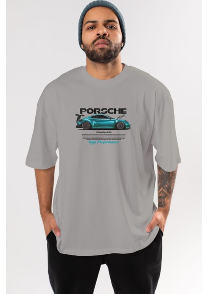 Porsche Cayman Rsr Ön Baskılı Oversize T-Shirt Erkek Kadın Unisex Pamuk Bisiklet Yaka Tişort