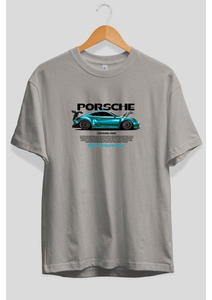 Porsche Cayman Rsr Ön Baskılı Oversize T-Shirt Erkek Kadın Unisex Pamuk Bisiklet Yaka Tişort fiyatları
