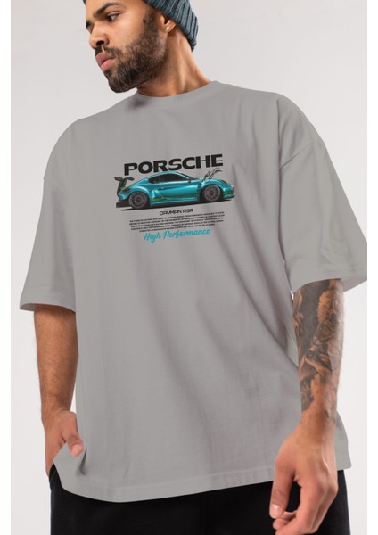 Porsche Cayman Rsr Ön Baskılı Oversize T-Shirt Erkek Kadın Unisex Pamuk Bisiklet Yaka Tişort modelleri