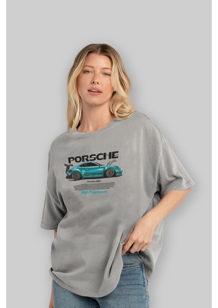 Porsche Cayman Rsr Ön Baskılı Oversize T-Shirt Erkek Kadın Unisex Pamuk Bisiklet Yaka Tişort fırsatları