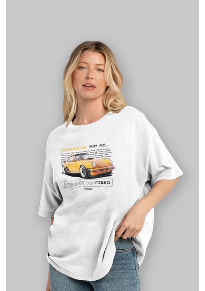Porsche Dls-Turbo Ön Baskılı Oversize T-Shirt Erkek Kadın Unisex Pamuk Bisiklet Yaka fırsatları
