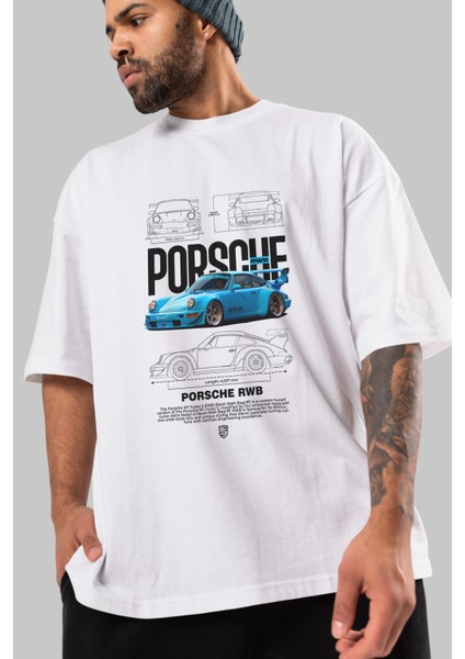 Porsche 911 Turbo S Rwb Ön Baskılı Oversize T-Shirt Erkek Kadın Unisex Pamuk Bisiklet Yaka modelleri