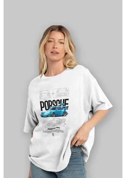 Porsche 911 Turbo S Rwb Ön Baskılı Oversize T-Shirt Erkek Kadın Unisex Pamuk Bisiklet Yaka fırsatları