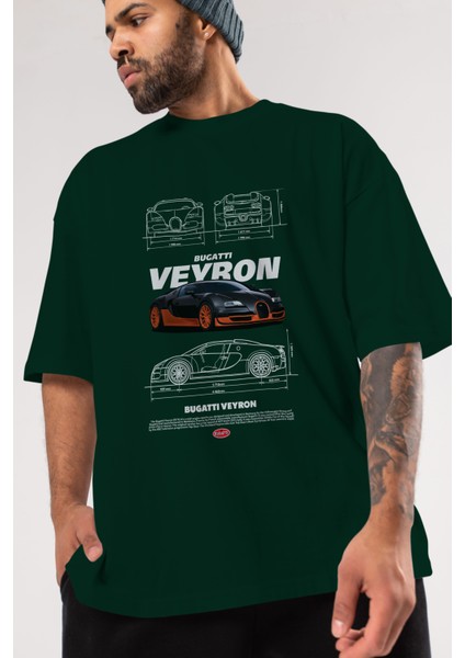Bugatti Veyron Ön Baskılı Oversize T-Shirt Erkek Kadın Unisex Pamuk Bisiklet Yaka Tişort modelleri