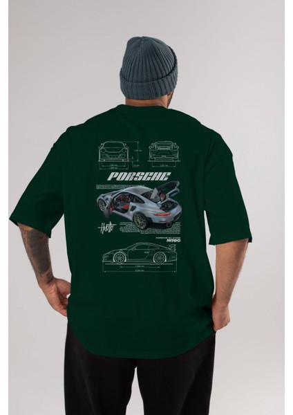 Porsche 911 Gt2 Rs Arka Baskılı Oversize T-Shirt Erkek Kadın Unisex Pamuk Bisiklet Yaka Tişort