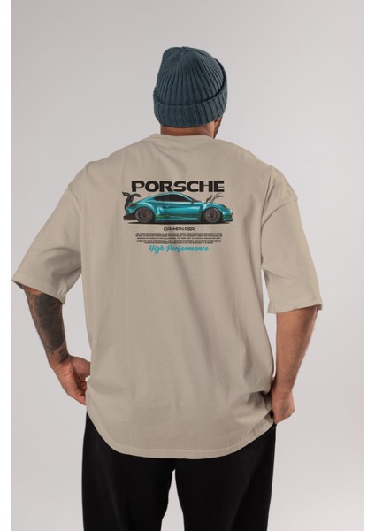 Porsche Cayman Rsr Arka Baskılı Oversize T-Shirt Erkek Kadın Unisex Pamuk Bisiklet Yaka Tişort