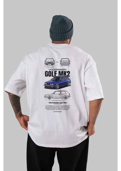 Volkswagen Golf Mk2 Arka Baskılı Oversize T-Shirt Erkek Kadın Unisex Pamuk Bisiklet Yaka