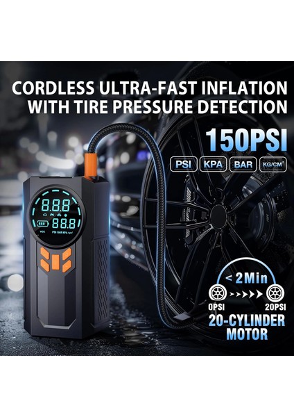 4 In 1 Çok Işlevli 150 Psı 7.4 V 8000 Mah Powerbank Özellikli Hava Oto Kompresörü fiyatları