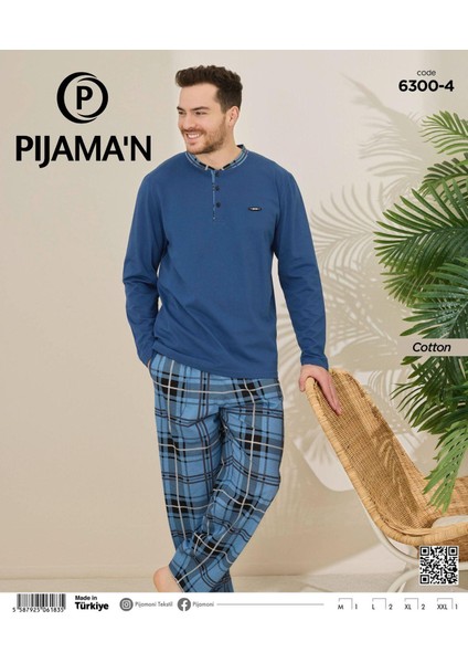 Erkek Pamuklu Düğme Yaka Uzun Kol Ince Pijama Takımı 100/4 - 1 Adet