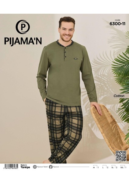 Erkek Pamuklu Düğme Yaka Uzun Kol Ince Pijama Takımı 100/11 - 1 Adet