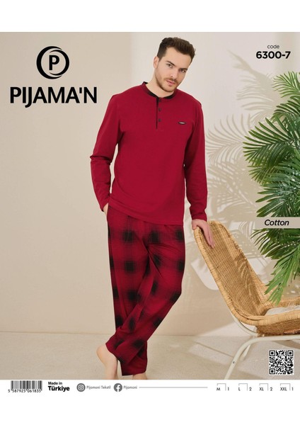 Erkek Pamuklu Düğme Yaka Uzun Kol Ince Pijama Takımı 100/7 - 1 Adet