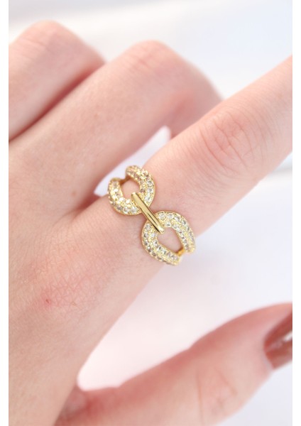 Zirkon Taşlı Gold Renk Ayarlanabilir Yüzük - Lisinya