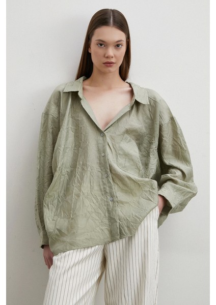 Oversize Kraşlı Gömlek Haki modelleri
