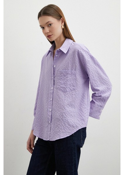 Gofre Kareli Gömlek Mor modelleri