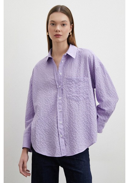 Gofre Kareli Gömlek Mor fırsatları