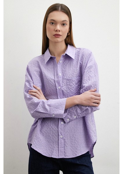 Gofre Kareli Gömlek Mor indirimleri